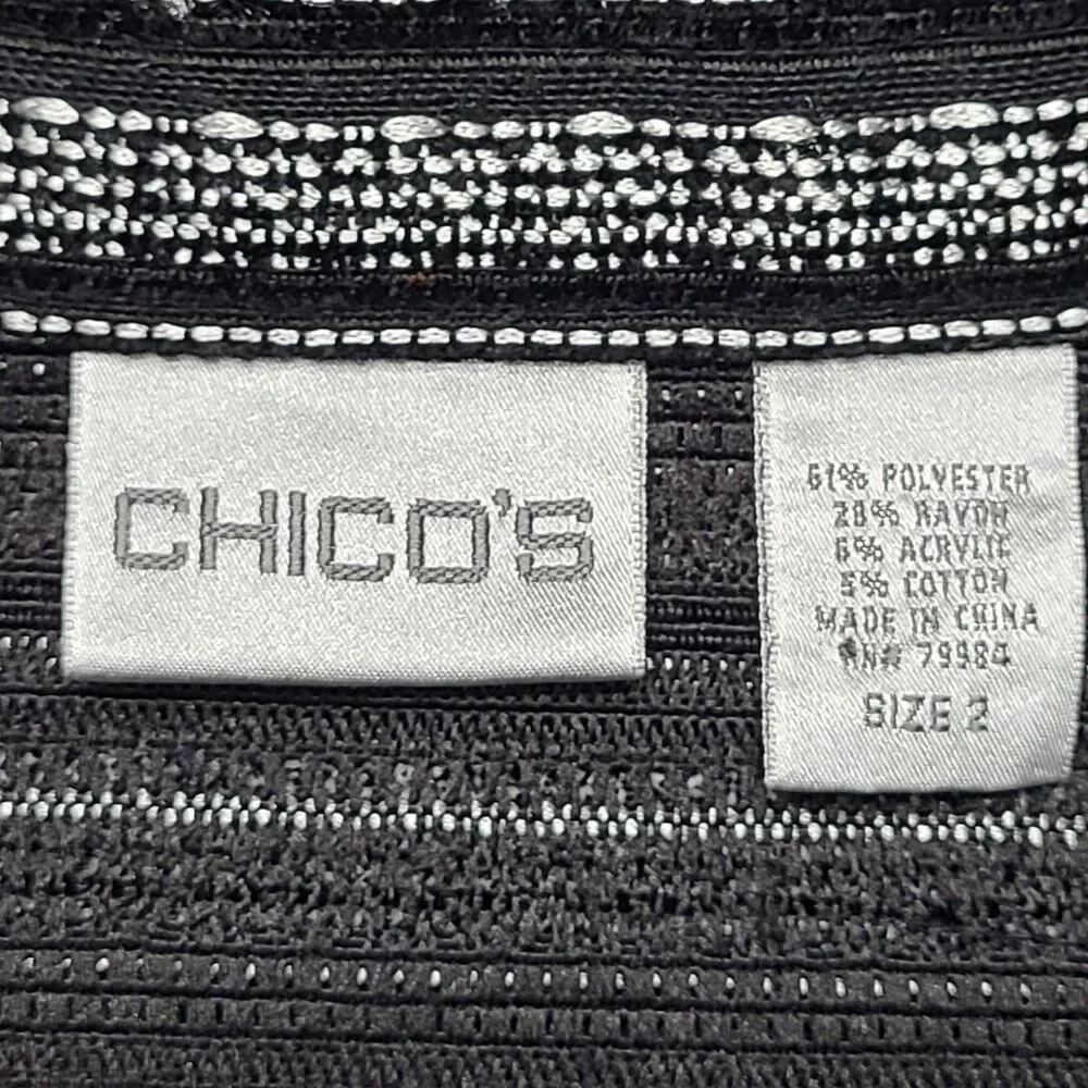 Chicos Jacket Womens 2 Metallic Striped Sequin‎ Blazer Textured Modern Black